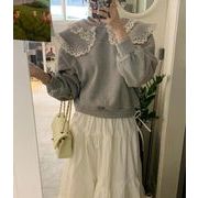 韓国風 レディース トレーナー レース切替 ラウンドネック 長袖 ゆったりスウェット