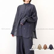 【2025新作】楊柳スパンコール刺繍　ポケット付き　シャツ(32943)