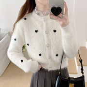 ニットカーディガン　デザイン　韓国ファッション　かわいい　ハート