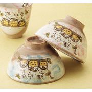 【安心の日本製！クラフトマンハウスの食器！】仲良し梟飯碗（赤）