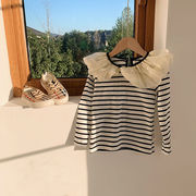 【2025秋新品】韓国風子供服  キッズ 女の子 長袖 トップス ストライプ  Tシャツ  ボディスーツ 90cm-140cm