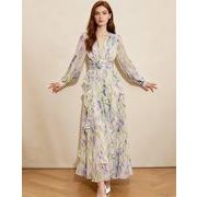 オシャレVネックフリル切替ワンピース レディース　新作  エレガント