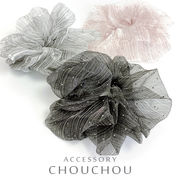 ▼MAGGIO▼ラメ入りストライプオーガンジーシュシュ　ヘアアクセサリー