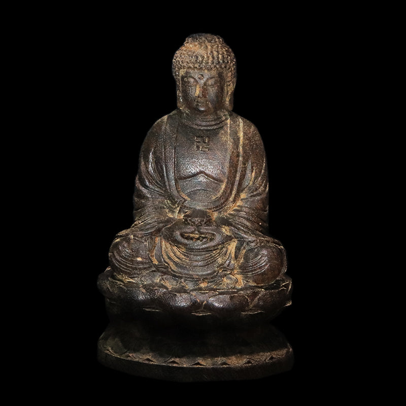 【パワーズウッド】彫り物　沈香＜カンボジア産＞　釈迦如来座像　ケース入り　台座付き　ランダム発送