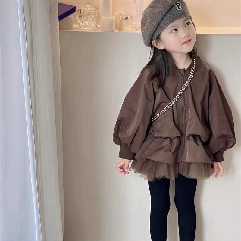 2025秋冬※SEC☆チュール重ねトップス 女の子 フェイクレイヤードアウター