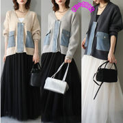 2025年冬新作　レディース服　個性的　ニット　デニム　切り替え　カーディガン　気質　おしゃれ