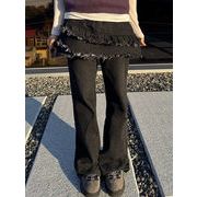 2025年INS 秋冬新作   気質   おしゃれ  フリンジ    ダブルレイヤー   デニムパンツ