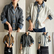 デニムニットカーディガン　デザイン　レディース　INS　韓国ファッション