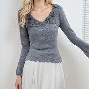 初回送料無料　ニットセーターvネック長袖トップス　レディースファッション人気トレンド