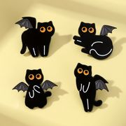 4色  黒い翼 バット  猫ブローチ ピンズ バッジ  ブローチ ラペルピン  ねこ ネコ  猫関連雑貨
