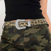 ラインストーンバックル ヒョウ柄 レオパード柄 レディース ベルト アニマルベルト PUレザー