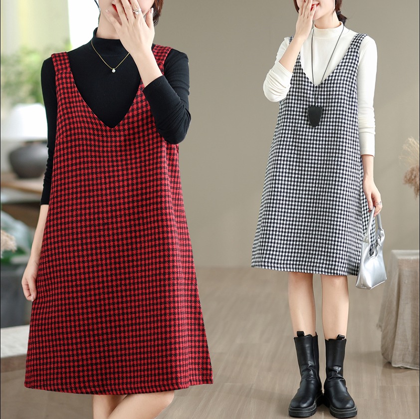 【大きいサイズ】【秋冬新作】ファッションワンピース♪アカ/ブラック2色展開◆