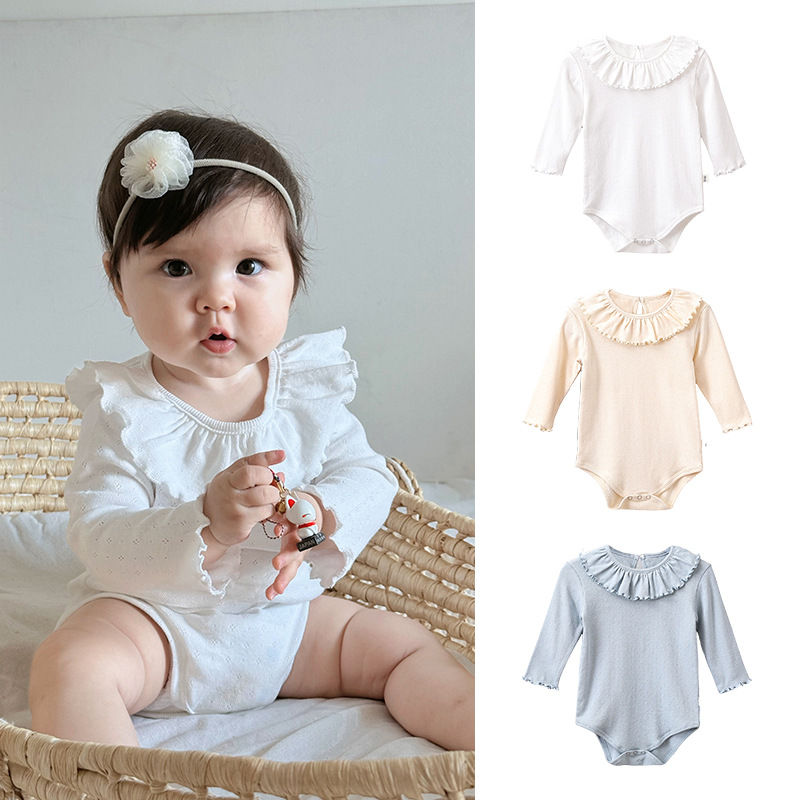 全3色[66-90cm] ベビー 長袖ロンパース 新生児用 無地カバーオール コットン肌着 インナー兼用 子供服