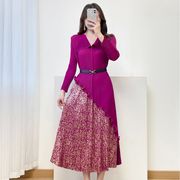 初回送料無料　切り替えデザインプリーツ長袖ワンピース　レディースファッション人気トレンド