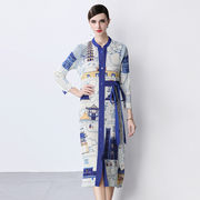 初回送料無料　プリントエレガント長袖シャツ風ワンピース　レディースファッション人気トレンド