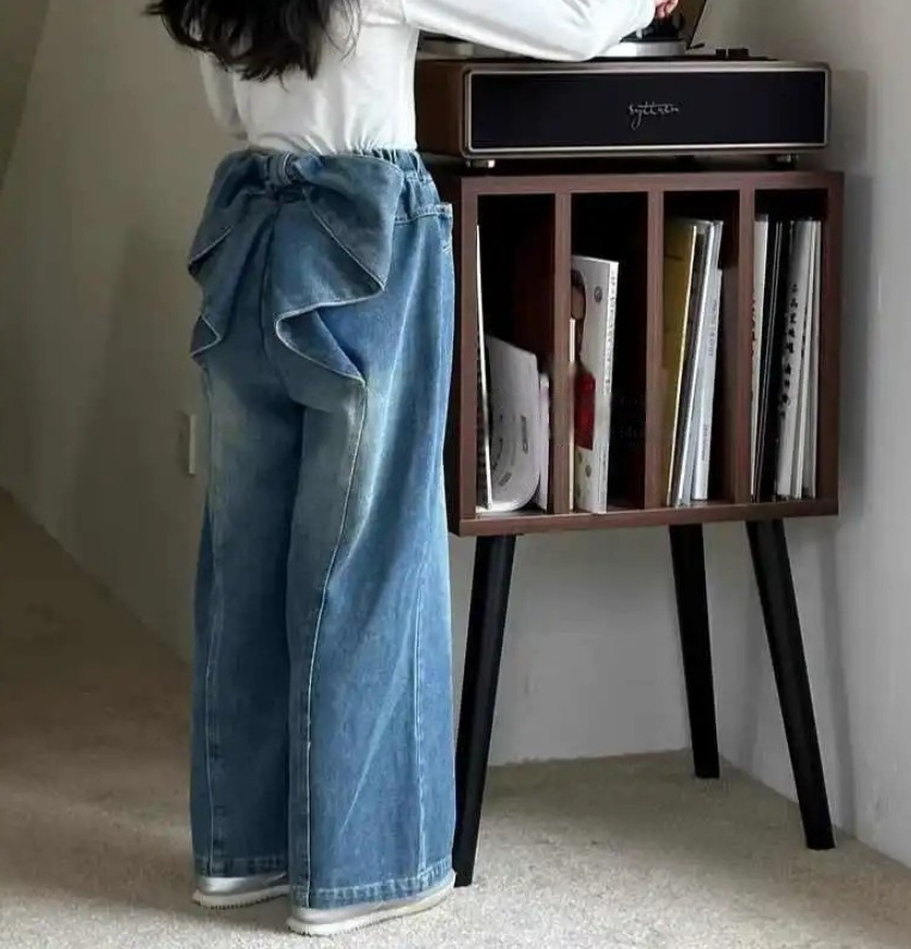 ★秋冬新作★韓国風子供服★女の子 デニムパンツ ワイドストレート リボンデザイン カジュアルズボン