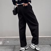 パネルデザイン ストレート ウール クロップドパンツ