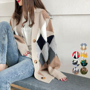 【日本倉庫即納】 配色ニットカーディガン 韓国風レディース