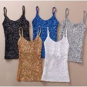 ダンスチョッキ ダンサー!スパンコールチョッキ 無地ベスト パーティー チアリーディング 学生ダンス