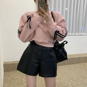 今季マストバイ    気質   おしゃれ  ルーズ   リボンボウ  　V ネック   パーカー