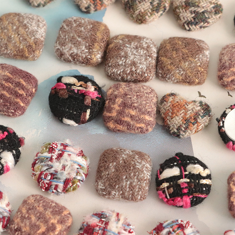 人気 くるみボタン ハンドメイドパーツ 包みボタン ツイード アクセサリーパーツ 丸 デコパーツ スクエア