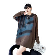 個性派棉混クルーネックニットゆったりトップスレディース新作