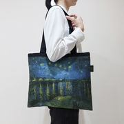 光る生地『トリコリュム』唯一無二のトートバック　ゴッホの名画　ローヌ川の星月夜