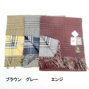 【ストール】【マフラー】ユニセックスカシミヤ入りリバーシブルチェック＆チェック日本製マフラー
