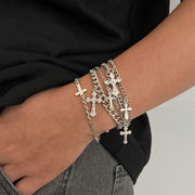 男性用★重ね付けクロスブレスレットセット 個性   アクセサリー★ファッション