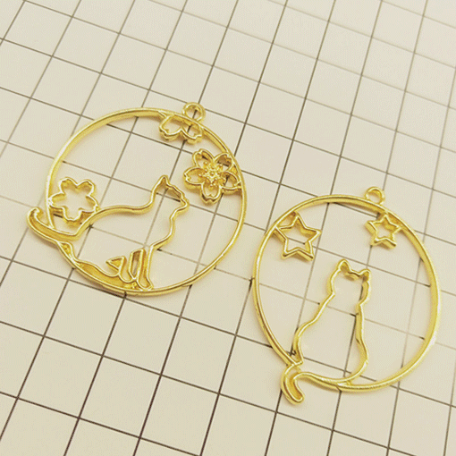 カン付き レジン枠 月 コネクター 空枠 アクセサリーパーツ 花 猫 和風 ラウンドフレーム diy レジンパーツ