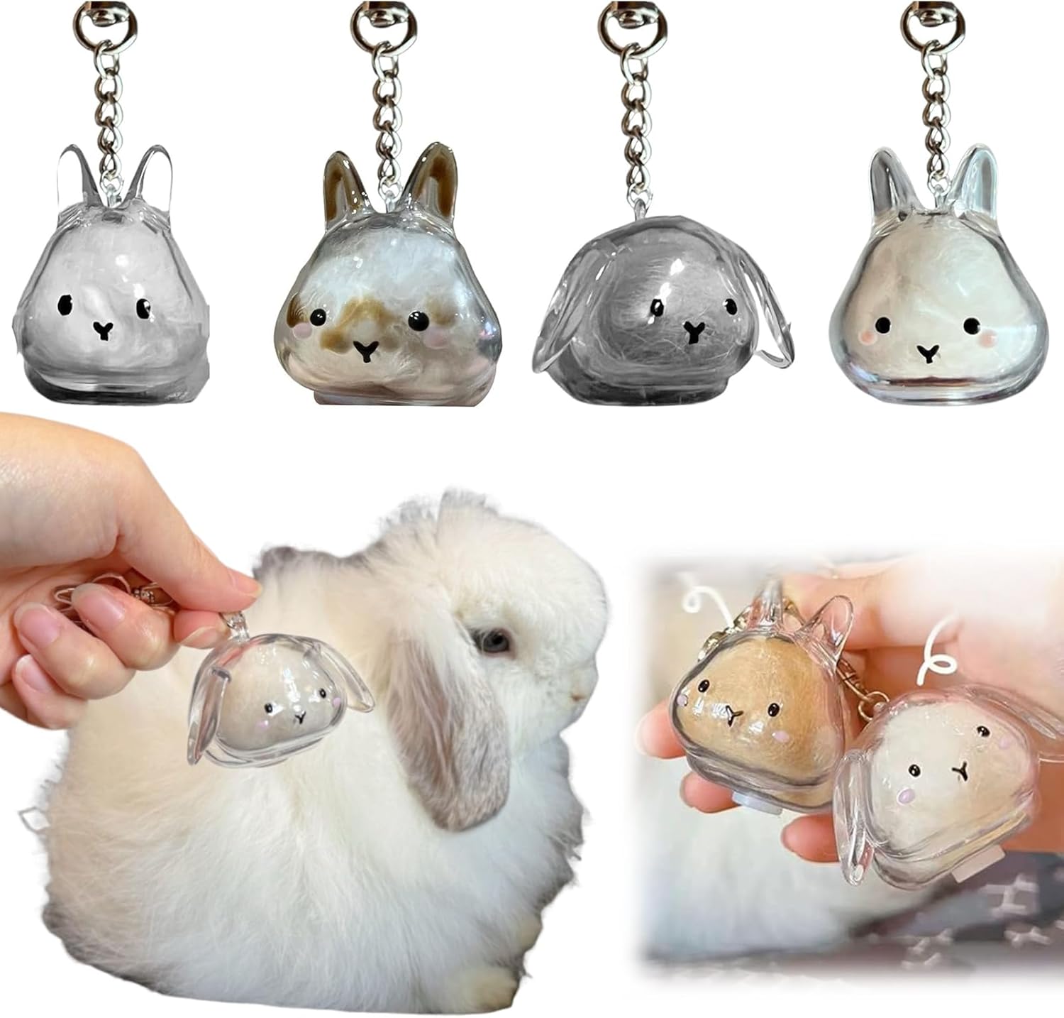 4色 うさぎのキーホルダー ペット 遺毛 透明 ケースうさぎ毛 収納ボトル うさぎ毛収納ケース うさぎの雑貨