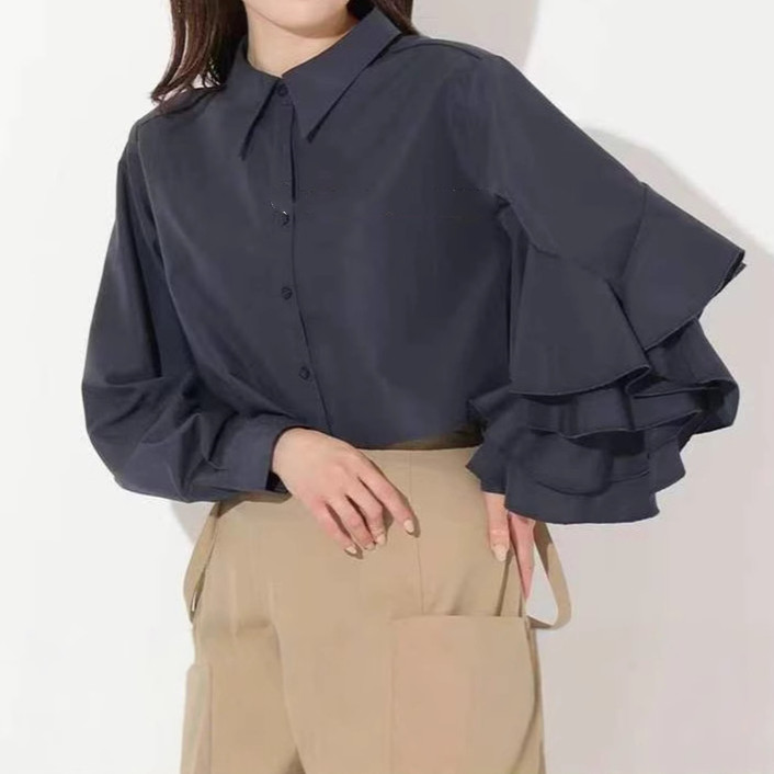 シャツ ブラウス トップス レディース 長袖シャツ フレア 気質 大人可愛い