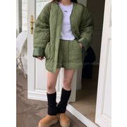 2025年INS 秋冬新作   気質   おしゃれ  ルーズ  中綿コート+ショートパンツ  セット