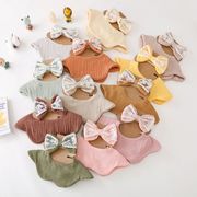 新作ベビーよだれかけセット キッズリボンヘアバンド＋よだれかけ16色