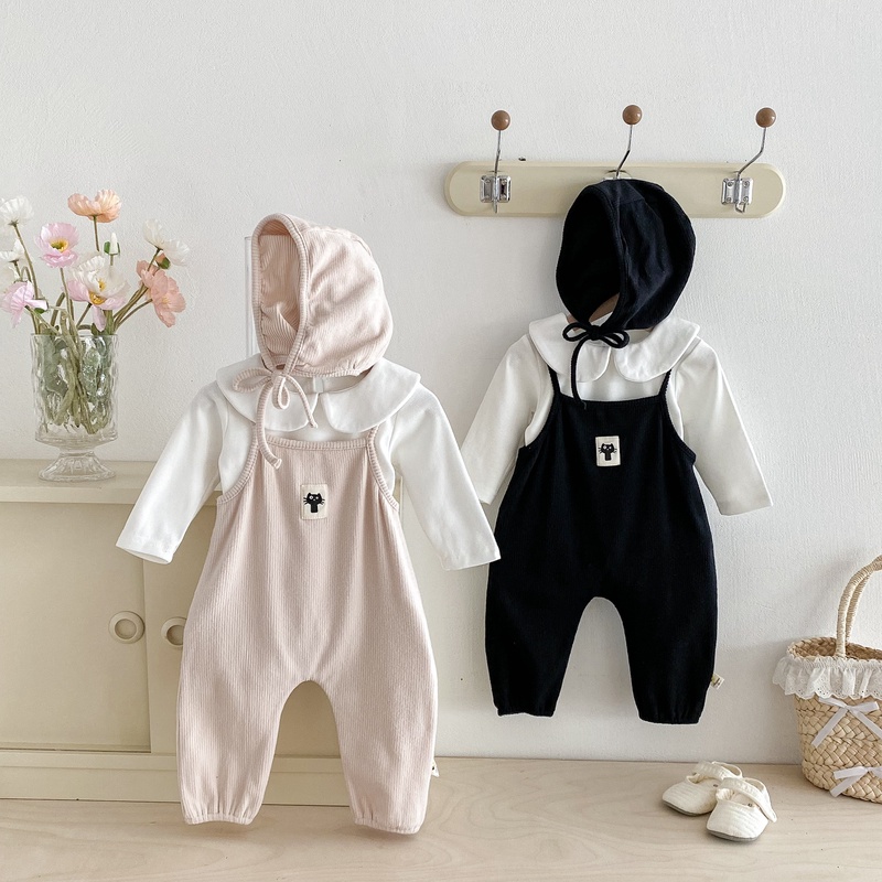 2025秋冬※サロペット 子猫モチーフ 連体パンツ 帽子付き ロンパース 男女兼用