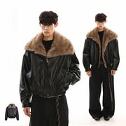 メンズファッション PU ジャケット 男女兼用 ストリート系 防寒アウター 冬 2025新作★