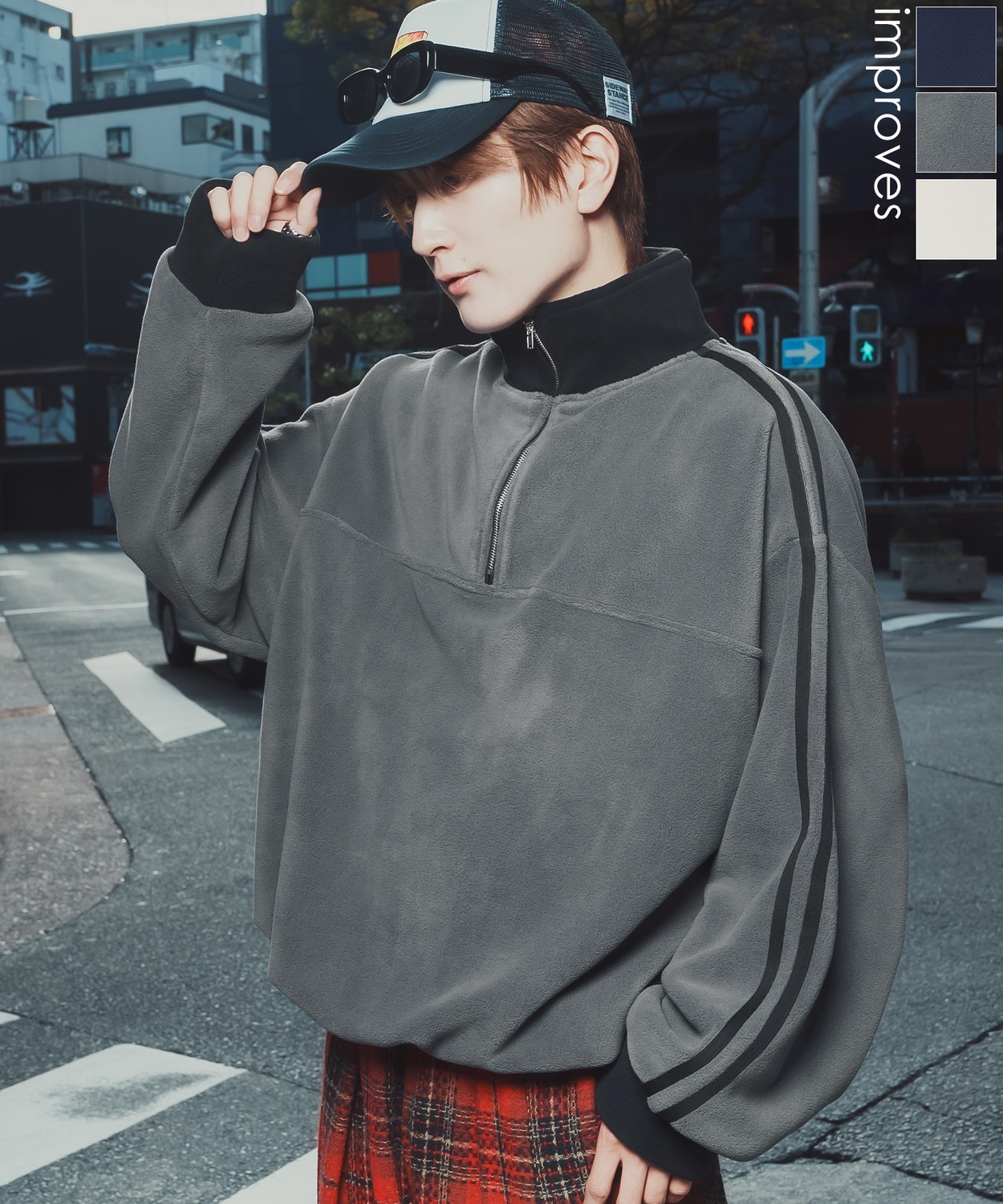 フリースハーフジップトラックプルオーバー