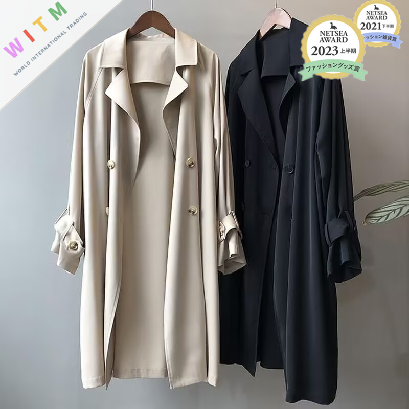 2026春新作 薄手 トレンチコート ロング丈トレンチコート モノトーン 膝丈越えコート レディース 春秋