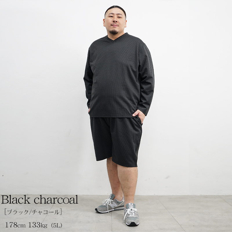 【大きいサイズ】総柄Vネック長袖Tシャツ+ショーツ 2点セットアップ  3L～5L/ SUN HERITAGE