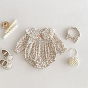 2026春新作　ベビー服　ピーターパンカラー　花柄　ロンパース　女の子　可愛い　子供服　ヘアバンド付き