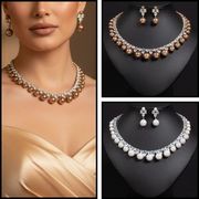 【キュービックジルコン】ゴージャスデザインネックレス＆ピアスセットE190006