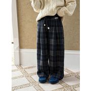 【裏起毛】キッズ チェックパンツ 直筒 ロング ワイド 春秋冬対応 男女兼用 厚手 防寒 あったか