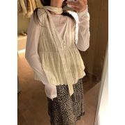 2025年INS 早春新作   気質   おしゃれ  ジャカード柄   ベビードール  リボンストラップ  ブラウス