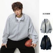 メンズ 立ち襟 ジップアップ スウェット 春新作 ラグランスリーブ カジュアル アウター トレーナ★全2色