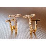 レーディス エレガント ダブルT文字 デザイン ピアス 　e0198