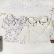 2026春※WJE☆刺繍入り 襟付き ニットシャツ 小花柄 スクエアネック 長袖インナー リボン付き