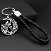 革ロープ ステンレス  馬のキーホルダー  月 少女と馬キーホルダー  馬のペンダント キーチェーン 馬雑貨