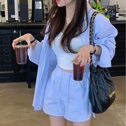 今季マストバイ  気質   おしゃれ   カジュアル  ルーズ   シャツ+ワイドストレート   ショートパンツ