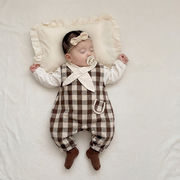 2026春※ロンパース チェック柄 外出用 肩ボタン 股開き 男女兼用