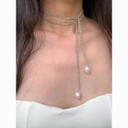 ラップネックレス、レディースのロングレイヤードパールペンダントネックレス